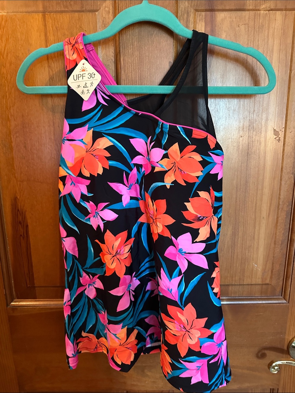 Kids Floral One-Piece Swimsuit - Black with Pink & Orange Flowers